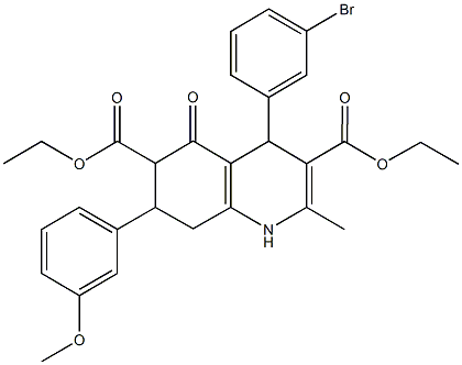 diethyl 4-(3-bromophenyl)-7-(3-methoxyphenyl)-2-methyl-5-oxo-1,4,5,6,7,8-hexahydro-3,6-quinolinedicarboxylate 结构式