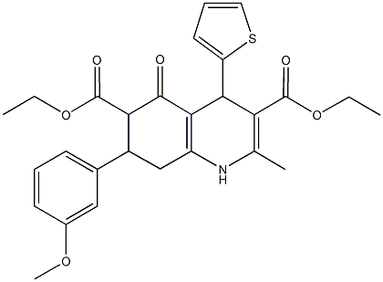 diethyl 7-(3-methoxyphenyl)-2-methyl-5-oxo-4-(2-thienyl)-1,4,5,6,7,8-hexahydro-3,6-quinolinedicarboxylate 结构式