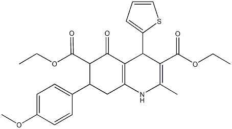 diethyl 7-(4-methoxyphenyl)-2-methyl-5-oxo-4-(2-thienyl)-1,4,5,6,7,8-hexahydro-3,6-quinolinedicarboxylate 结构式