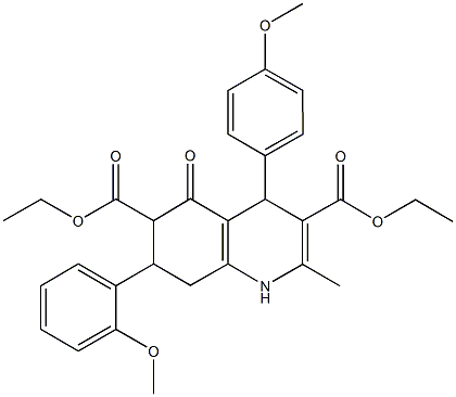 diethyl 7-(2-methoxyphenyl)-4-(4-methoxyphenyl)-2-methyl-5-oxo-1,4,5,6,7,8-hexahydro-3,6-quinolinedicarboxylate 结构式