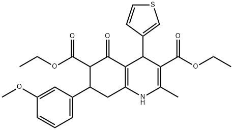 diethyl 7-(3-methoxyphenyl)-2-methyl-5-oxo-4-(3-thienyl)-1,4,5,6,7,8-hexahydro-3,6-quinolinedicarboxylate 结构式