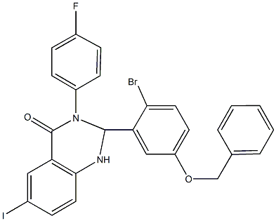 2-[5-(benzyloxy)-2-bromophenyl]-3-(4-fluorophenyl)-6-iodo-2,3-dihydro-4(1H)-quinazolinone 结构式