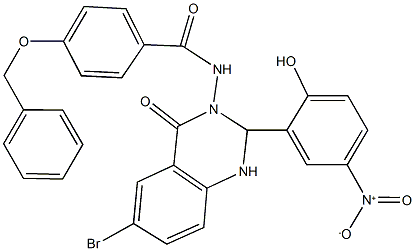 4-(benzyloxy)-N-(6-bromo-2-{2-hydroxy-5-nitrophenyl}-4-oxo-1,4-dihydro-3(2H)-quinazolinyl)benzamide 结构式