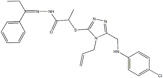 2-({4-allyl-5-[(4-chloroanilino)methyl]-4H-1,2,4-triazol-3-yl}sulfanyl)-N'-(1-phenylpropylidene)propanohydrazide 结构式