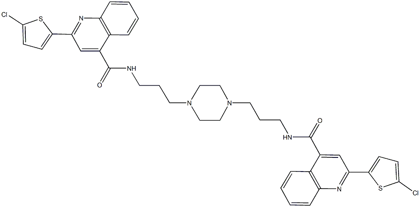 2-(5-chloro-2-thienyl)-N-(3-{4-[3-({[2-(5-chloro-2-thienyl)-4-quinolinyl]carbonyl}amino)propyl]-1-piperazinyl}propyl)-4-quinolinecarboxamide 结构式