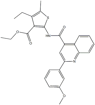 ethyl 4-ethyl-2-({[2-(3-methoxyphenyl)-4-quinolinyl]carbonyl}amino)-5-methyl-3-thiophenecarboxylate 结构式