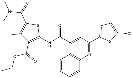 ethyl 2-({[2-(5-chloro-2-thienyl)-4-quinolinyl]carbonyl}amino)-5-[(dimethylamino)carbonyl]-4-methyl-3-thiophenecarboxylate 结构式