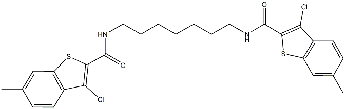 3-chloro-N-(7-{[(3-chloro-6-methyl-1-benzothien-2-yl)carbonyl]amino}heptyl)-6-methyl-1-benzothiophene-2-carboxamide 结构式