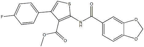 methyl 2-[(1,3-benzodioxol-5-ylcarbonyl)amino]-4-(4-fluorophenyl)-3-thiophenecarboxylate 结构式
