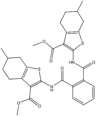 methyl 2-{[2-({[3-(methoxycarbonyl)-6-methyl-4,5,6,7-tetrahydro-1-benzothien-2-yl]amino}carbonyl)benzoyl]amino}-6-methyl-4,5,6,7-tetrahydro-1-benzothiophene-3-carboxylate 结构式