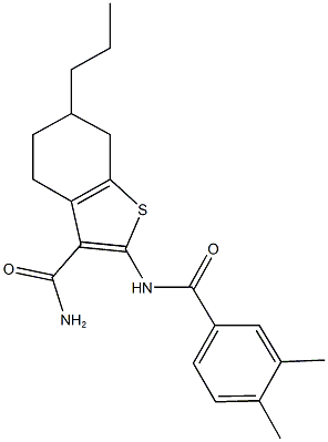 2-[(3,4-dimethylbenzoyl)amino]-6-propyl-4,5,6,7-tetrahydro-1-benzothiophene-3-carboxamide 结构式