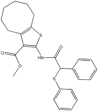 methyl 2-{[phenyl(phenylsulfanyl)acetyl]amino}-4,5,6,7,8,9-hexahydrocycloocta[b]thiophene-3-carboxylate 结构式