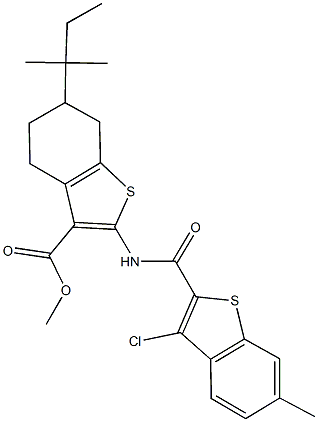 methyl 2-{[(3-chloro-6-methyl-1-benzothien-2-yl)carbonyl]amino}-6-tert-pentyl-4,5,6,7-tetrahydro-1-benzothiophene-3-carboxylate 结构式