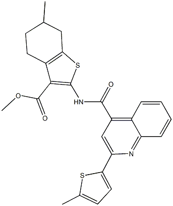 methyl 6-methyl-2-({[2-(5-methyl-2-thienyl)-4-quinolinyl]carbonyl}amino)-4,5,6,7-tetrahydro-1-benzothiophene-3-carboxylate 结构式