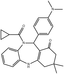 10-(cyclopropylcarbonyl)-11-[4-(dimethylamino)phenyl]-3,3-dimethyl-2,3,4,5,10,11-hexahydro-1H-dibenzo[b,e][1,4]diazepin-1-one 结构式