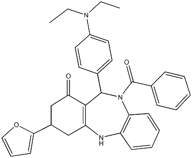 10-benzoyl-11-[4-(diethylamino)phenyl]-3-(2-furyl)-2,3,4,5,10,11-hexahydro-1H-dibenzo[b,e][1,4]diazepin-1-one 结构式
