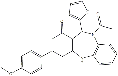 10-acetyl-11-(2-furyl)-3-(4-methoxyphenyl)-2,3,4,5,10,11-hexahydro-1H-dibenzo[b,e][1,4]diazepin-1-one 结构式