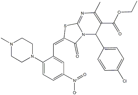 ethyl 5-(4-chlorophenyl)-2-[5-nitro-2-(4-methyl-1-piperazinyl)benzylidene]-7-methyl-3-oxo-2,3-dihydro-5H-[1,3]thiazolo[3,2-a]pyrimidine-6-carboxylate 结构式