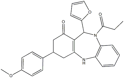 11-(2-furyl)-3-(4-methoxyphenyl)-10-propionyl-2,3,4,5,10,11-hexahydro-1H-dibenzo[b,e][1,4]diazepin-1-one 结构式