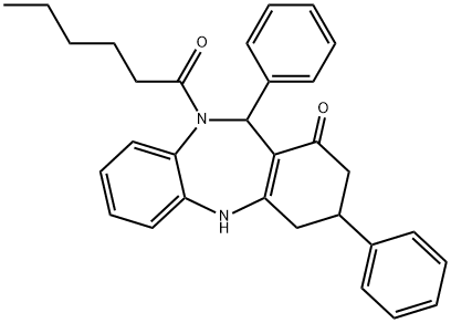 10-hexanoyl-3,11-diphenyl-2,3,4,5,10,11-hexahydro-1H-dibenzo[b,e][1,4]diazepin-1-one 结构式
