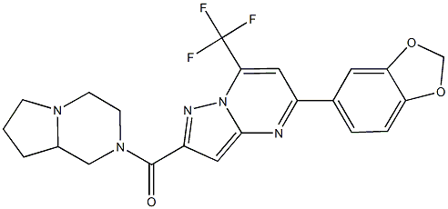 5-(1,3-benzodioxol-5-yl)-2-(hexahydropyrrolo[1,2-a]pyrazin-2(1H)-ylcarbonyl)-7-(trifluoromethyl)pyrazolo[1,5-a]pyrimidine 结构式
