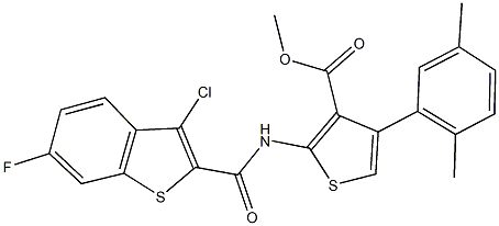 methyl 2-{[(3-chloro-6-fluoro-1-benzothien-2-yl)carbonyl]amino}-4-(2,5-dimethylphenyl)-3-thiophenecarboxylate 结构式