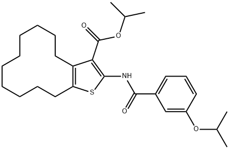 isopropyl 2-[(3-isopropoxybenzoyl)amino]-4,5,6,7,8,9,10,11,12,13-decahydrocyclododeca[b]thiophene-3-carboxylate 结构式