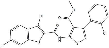 methyl 2-{[(3-chloro-6-fluoro-1-benzothien-2-yl)carbonyl]amino}-4-(2-chlorophenyl)-3-thiophenecarboxylate 结构式