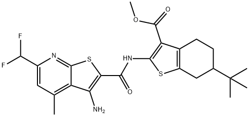 methyl 2-({[3-amino-6-(difluoromethyl)-4-methylthieno[2,3-b]pyridin-2-yl]carbonyl}amino)-6-tert-butyl-4,5,6,7-tetrahydro-1-benzothiophene-3-carboxylate 结构式