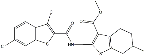 methyl 2-{[(3,6-dichloro-1-benzothien-2-yl)carbonyl]amino}-6-methyl-4,5,6,7-tetrahydro-1-benzothiophene-3-carboxylate 结构式