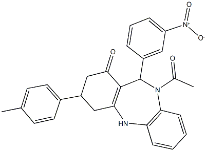 10-acetyl-11-{3-nitrophenyl}-3-(4-methylphenyl)-2,3,4,5,10,11-hexahydro-1H-dibenzo[b,e][1,4]diazepin-1-one 结构式