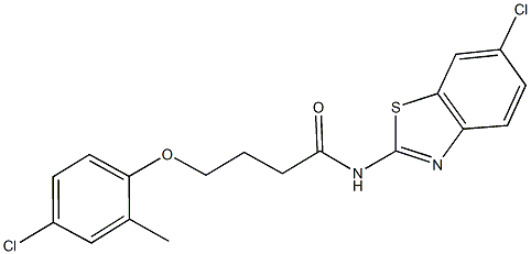 N-(6-chloro-1,3-benzothiazol-2-yl)-4-(4-chloro-2-methylphenoxy)butanamide 结构式