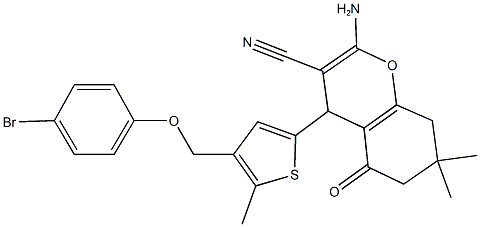 2-amino-4-{4-[(4-bromophenoxy)methyl]-5-methyl-2-thienyl}-7,7-dimethyl-5-oxo-5,6,7,8-tetrahydro-4H-chromene-3-carbonitrile 结构式