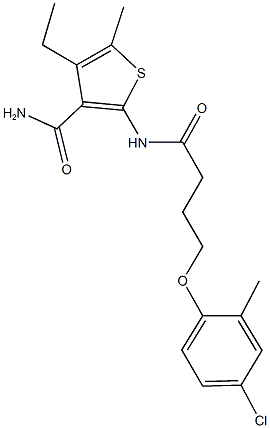 2-{[4-(4-chloro-2-methylphenoxy)butanoyl]amino}-4-ethyl-5-methyl-3-thiophenecarboxamide 结构式