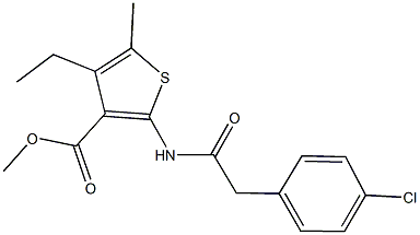 methyl 2-{[(4-chlorophenyl)acetyl]amino}-4-ethyl-5-methyl-3-thiophenecarboxylate 结构式