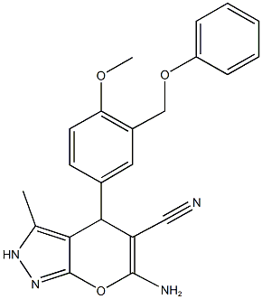 6-amino-4-[4-methoxy-3-(phenoxymethyl)phenyl]-3-methyl-2,4-dihydropyrano[2,3-c]pyrazole-5-carbonitrile 结构式