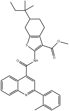 methyl 2-({[2-(2-methylphenyl)-4-quinolinyl]carbonyl}amino)-6-tert-pentyl-4,5,6,7-tetrahydro-1-benzothiophene-3-carboxylate 结构式