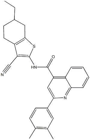 N-(3-cyano-6-ethyl-4,5,6,7-tetrahydro-1-benzothien-2-yl)-2-(3,4-dimethylphenyl)-4-quinolinecarboxamide 结构式