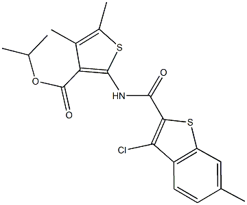 isopropyl 2-{[(3-chloro-6-methyl-1-benzothien-2-yl)carbonyl]amino}-4,5-dimethyl-3-thiophenecarboxylate 结构式