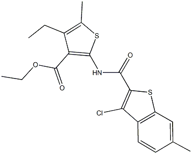 ethyl 2-{[(3-chloro-6-methyl-1-benzothien-2-yl)carbonyl]amino}-4-ethyl-5-methyl-3-thiophenecarboxylate 结构式