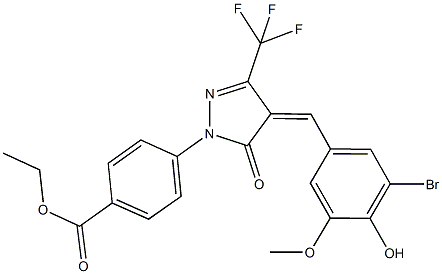 ethyl 4-[4-(3-bromo-4-hydroxy-5-methoxybenzylidene)-5-oxo-3-(trifluoromethyl)-4,5-dihydro-1H-pyrazol-1-yl]benzoate 结构式