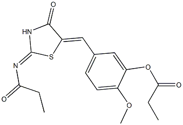 2-methoxy-5-{[4-oxo-2-(propionylimino)-1,3-thiazolidin-5-ylidene]methyl}phenyl propionate 结构式