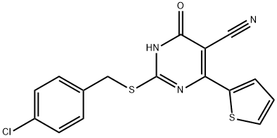 2-[(4-chlorobenzyl)sulfanyl]-6-oxo-4-(2-thienyl)-1,6-dihydro-5-pyrimidinecarbonitrile 结构式