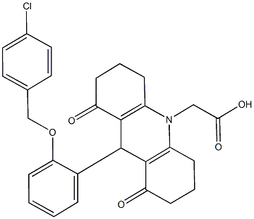 (9-{2-[(4-chlorobenzyl)oxy]phenyl}-1,8-dioxo-2,3,4,5,6,7,8,9-octahydro-10(1H)-acridinyl)acetic acid 结构式