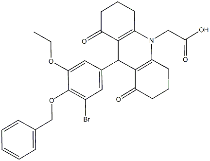(9-[4-(benzyloxy)-3-bromo-5-ethoxyphenyl]-1,8-dioxo-2,3,4,5,6,7,8,9-octahydro-10(1H)-acridinyl)acetic acid 结构式