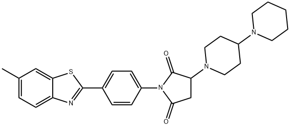 3-(4,1'-bipiperidin-1-yl)-1-[4-(6-methyl-1,3-benzothiazol-2-yl)phenyl]pyrrolidine-2,5-dione 结构式