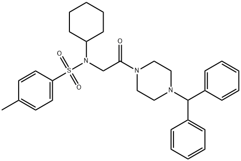 N-[2-(4-benzhydryl-1-piperazinyl)-2-oxoethyl]-N-cyclohexyl-4-methylbenzenesulfonamide 结构式