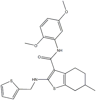 N-(2,5-dimethoxyphenyl)-6-methyl-2-[(2-thienylmethyl)amino]-4,5,6,7-tetrahydro-1-benzothiophene-3-carboxamide 结构式