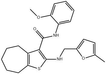 N-(2-methoxyphenyl)-2-{[(5-methyl-2-furyl)methyl]amino}-5,6,7,8-tetrahydro-4H-cyclohepta[b]thiophene-3-carboxamide 结构式