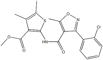 methyl 2-({[3-(2-chlorophenyl)-5-methyl-4-isoxazolyl]carbonyl}amino)-4,5-dimethyl-3-thiophenecarboxylate 结构式